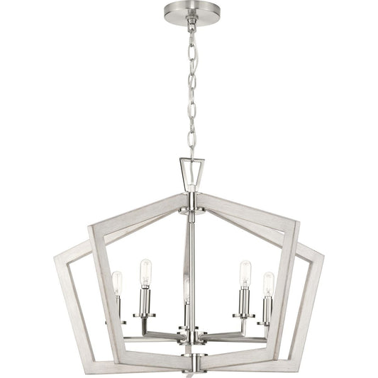 Progress Lighting Galloway 5 -Light Brushed Nickel Farmhouse For Use in Bedrooms, Dining Rooms, Foyers, Kitchens, Living Rooms Chandelier 5212579