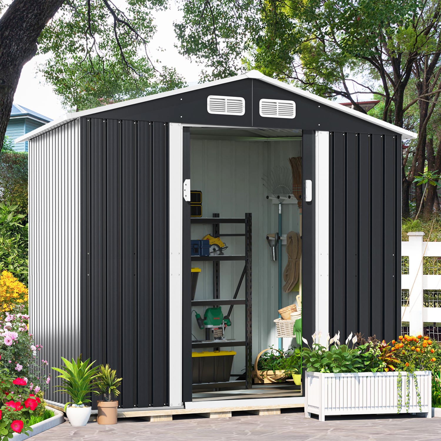 Jaxpety 8-ft x 6-ft Galvanized steel Storage Shed