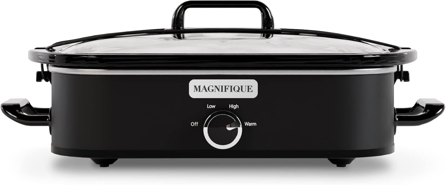 Magnifique 4-Quart Slow Cooker with Casserole Manual Warm Setting - Perfect Kitchen Small Appliance for Family Dinners, Dishwasher Safe Crock, Black