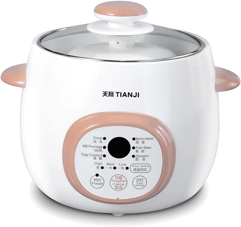 Electric Stew Pot, Ceramic Soup Porridge Cooker, Slow Cookers with Lid, 1L, White