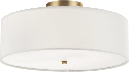 GLOBE Electric 60998 2-Light Flush Mount Ceiling Light, Matte Brass, White Linen Shade, E26 Base, Minimalist Lighting for Kitchen Island, Bathroom, Bedroom, or Dining Room, Home Decor