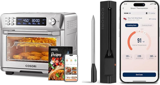 COSORI Smart 11-in-1 Air Fryer Toaster Oven Combo + Wireless Meat Thermometer Digital, Bluetooth Cooking Thermometer for Grill, Smoker, BBQ, Oven, Stove, Air Fryer, 72h Battery, 96 Cooking Guides
