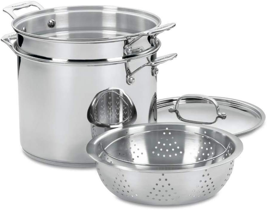 Cuisinart 4-Piece Cookware Set, 12 Quarts, Chef's Classic Stainless Steel Pasta\/Steamer, 77-412P1