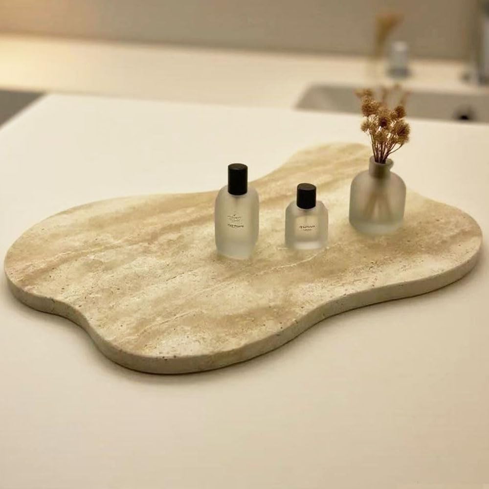 Natural Travertine Tray Luxury Travertine Vanity Organizer Cloud Shape for Bathroom Kitchen Counter, Decorative Tray for Dresser Home Décor