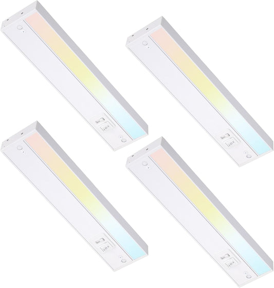 TORCHSTAR LED Under Cabinet Lighting 5CCT, 12 Inch 8W 600LM, Hardwired & Plug-in, 5 Color Selectable CRI90 120V ETL T24 Listed Dimmable Under Counter Lights for Kitchen, White Aluminum Housing, 4 Pack