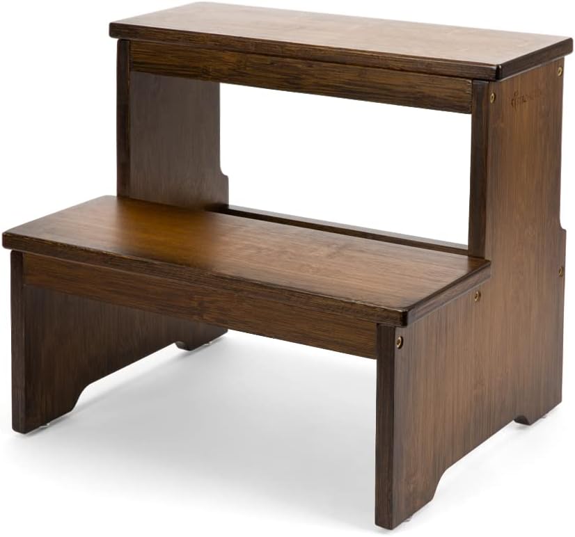 StrongTek Bamboo Two Step Stool for Adults and Kids, Bed Stepstool with Anti-Slip Bottom, Heavy Duty for Kitchen, Bathroom, Bedside Step Stool, Wooden Step Stairs 350 lbs Capacity