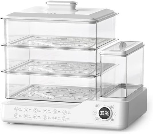 24L Electric Steamer for Cooking, 3 Tier Food Steamer Vegetable Steamer with Baskets, 12H Booking, Independent Water Tank for Vegetables and Seafood