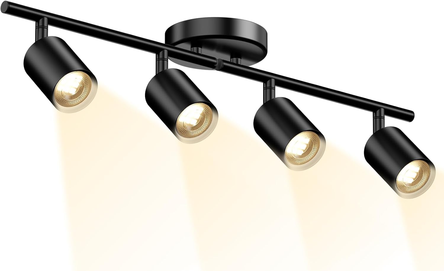 Lavendex LED 4 Light Track Lighting Kit, Black Ceiling Spotlights, Modern Track Light Fixture with Flexibly Rotatable Light Heads for Kitchen, Living Room, Bedroom, Includes 4 x GU10 Bulb