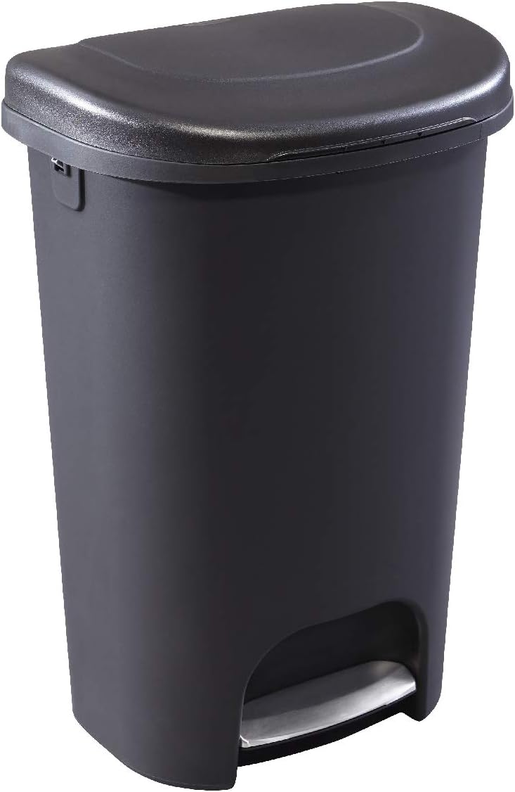 Rubbermaid Classic 13 Gallon Premium Step-On Trash Can with Lid and Stainless-Steel Pedal, Black Waste Bin for Kitchen\/Home\/Office\/Garage