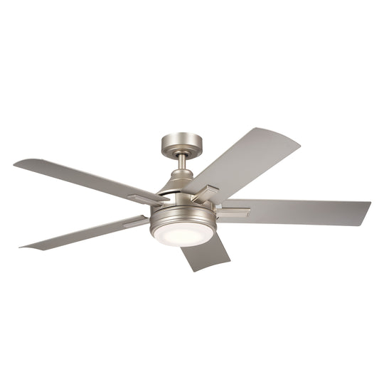 Kichler Tide 52-in Integrated LED Outdoor Brushed Nickel with Silver Blades Ceiling Fan With Light - Remote Included ( 5 -Blade ) 5265298