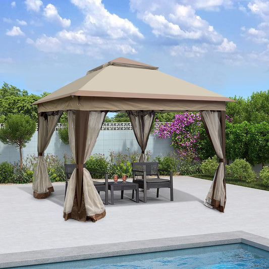 Bayfeve 11-ft x 11-ft Outdoor Patio Gazebo Coffee with Soft Top Roof (Screen Included)