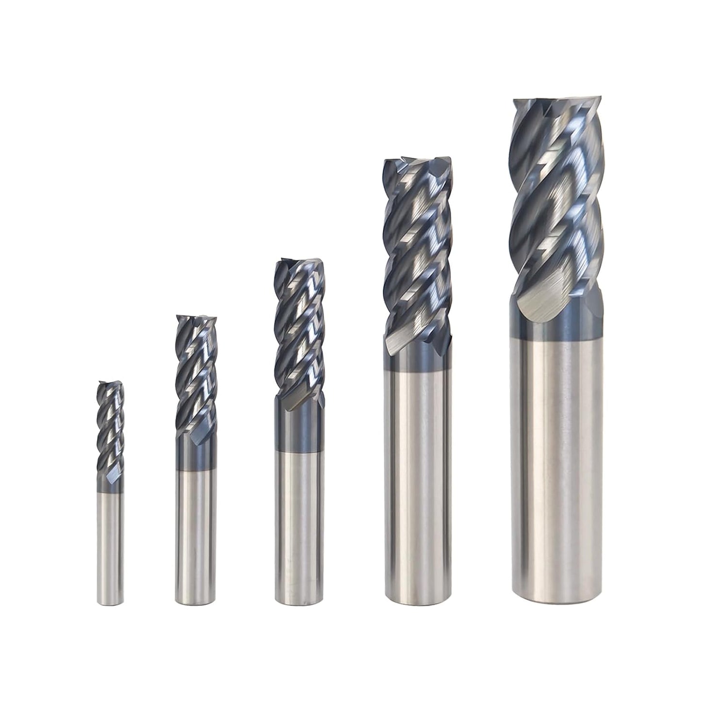 WEXWE Tools 5pcs 1\/4\u20333\/8\u20331\/2\u20335\/8\u20333\/4\u2033 Carbide Square End Mill, HRC55 4 Flute AlTiN Coating Mill Bits (5pcs End Mill Set)