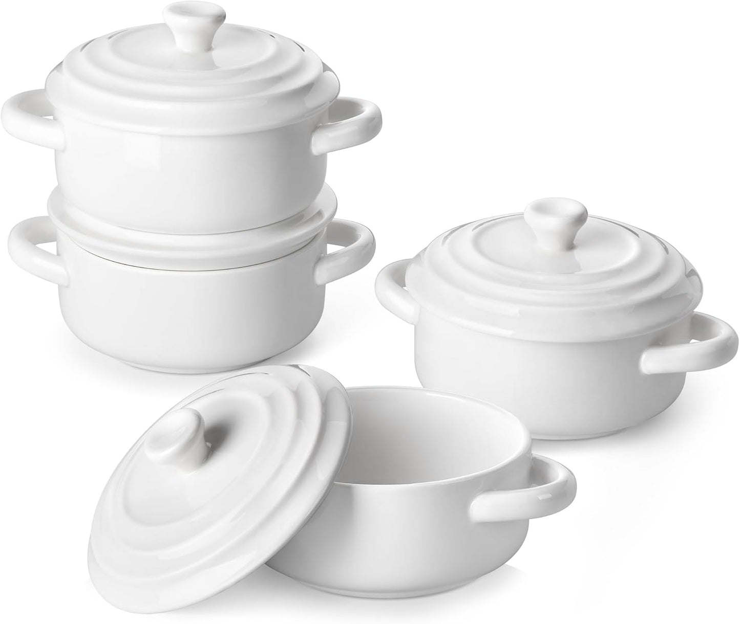 MALACASA Mini Cocotte Set - 14 OZ Small Casserole Dishes with Lids and Handles, Ceramic Mini Dutch Oven Set of 4, Small Baking Ramekins for Lasagna, Soufflé, Oven, Microwave & Dishwasher Safe, Series BAKE.BAKE