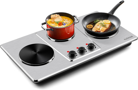 Cusimax Hot Plate,Countertop Triple Burner with 7\u2033Cast Iron Cooktop,Electric Hot Plate for Cooking,11 Level Temperature Setting