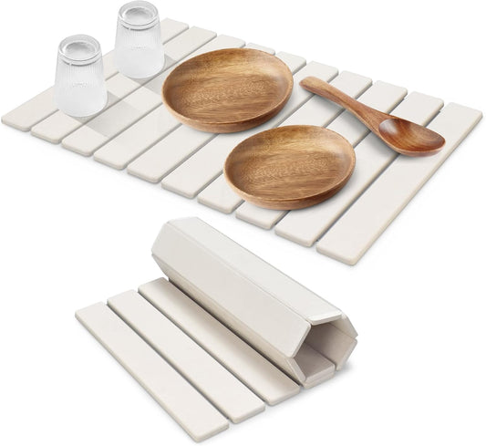 Large Stone Dish Drying Mat for Kitchen Counter, 24"(L)×16"(W) Fast Dry Super Absorbent Collapsible Dish Drying Mats, Eco-Friendly Diatomaceous Earth Mats for Dishes Bottles Cups,Match Any Countertop