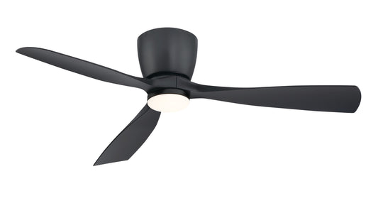 Fanimation Klinch 52-in Integrated LED Outdoor Flush Mount Black with Black Blades Propeller Ceiling Fan With Light - Remote Included ( 3 -Blade ) 5326249