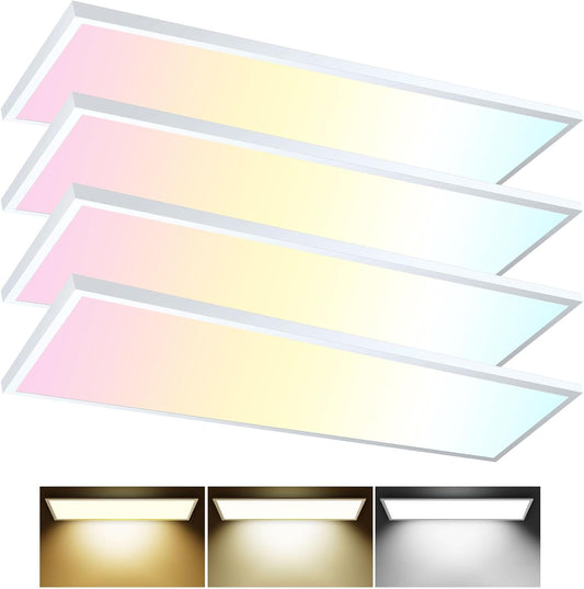 AIKVSXER 1x4 LED Flat Panel Light Surface Mount LED Ceiling Light, 5500LM 50W TRIAC 10-100% Dimmable, 3000\/4000\/5000k Selectable 48 Inch LED Light Fixture 120V LED Light for Garage\/Kitchen - 4PACK