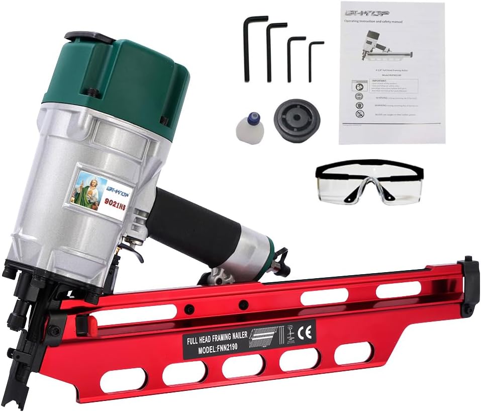 BHTOP Mexican Style 9021NS Framing Nailer 21 Degree 3-1\/2" with Depth Adjustment Professional Air Nail Gun, San Judas Tadeo