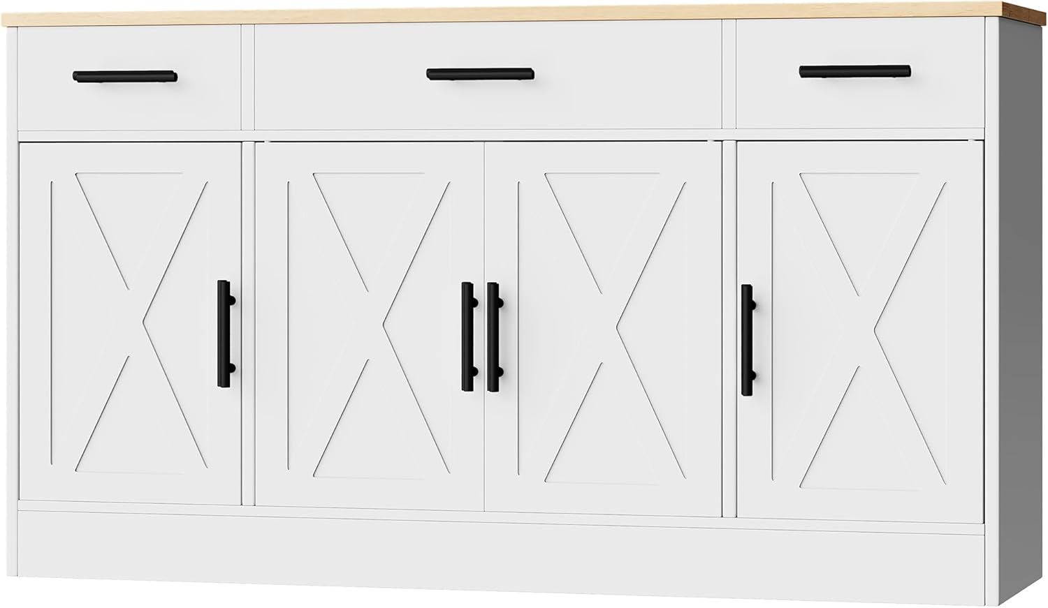 Shintenchi Buffet Cabinet with Storage,53.4" Large Kitchen Storage Cabinet with 3 Drawers and 4 Doors,Wood Farmhouse Buffet Sideboard with Adjustable Shelf for Kitchen Living Room