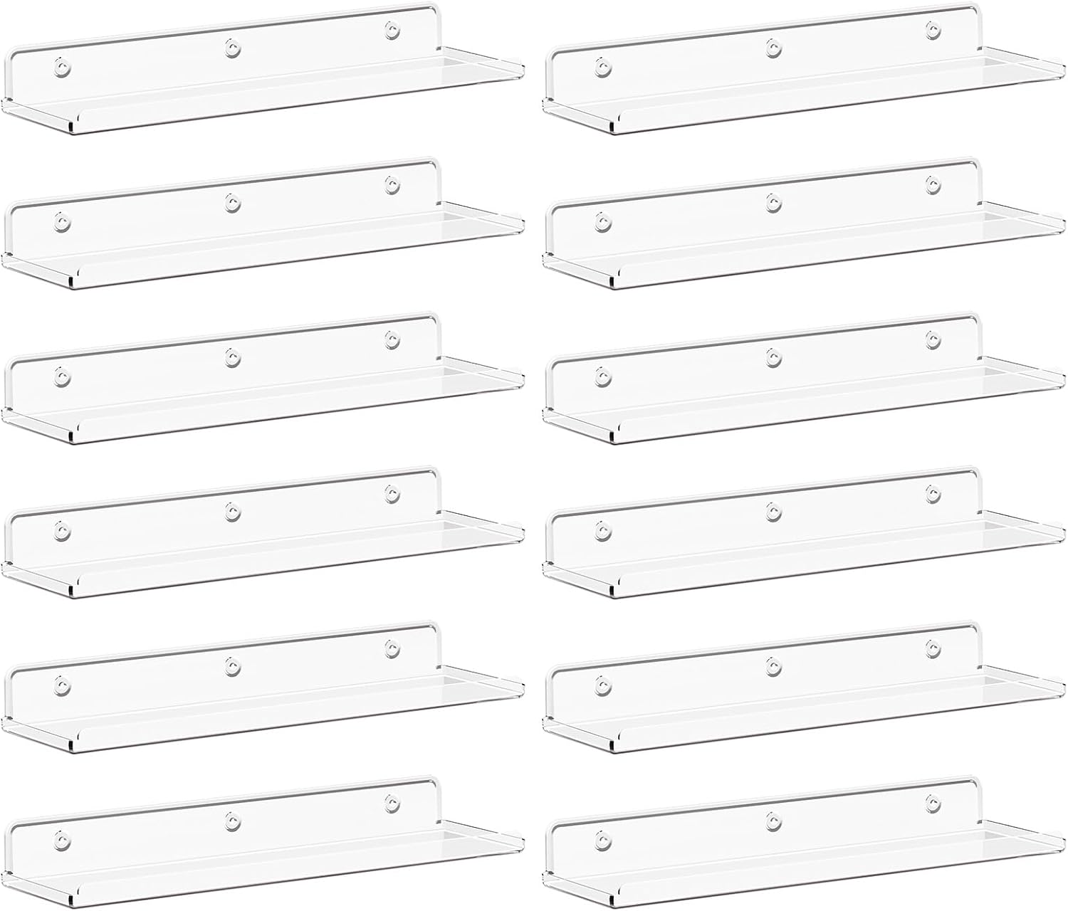 Lifewit Floating Shelves for Wall, 12 Pack Clear Acrylic Shelf 15" Room Decor for Bookcase\/Vinyl Record Display\/Photo\/Picture in Bedroom, Living Room, Bathroom, Kitchen Storage and Organization