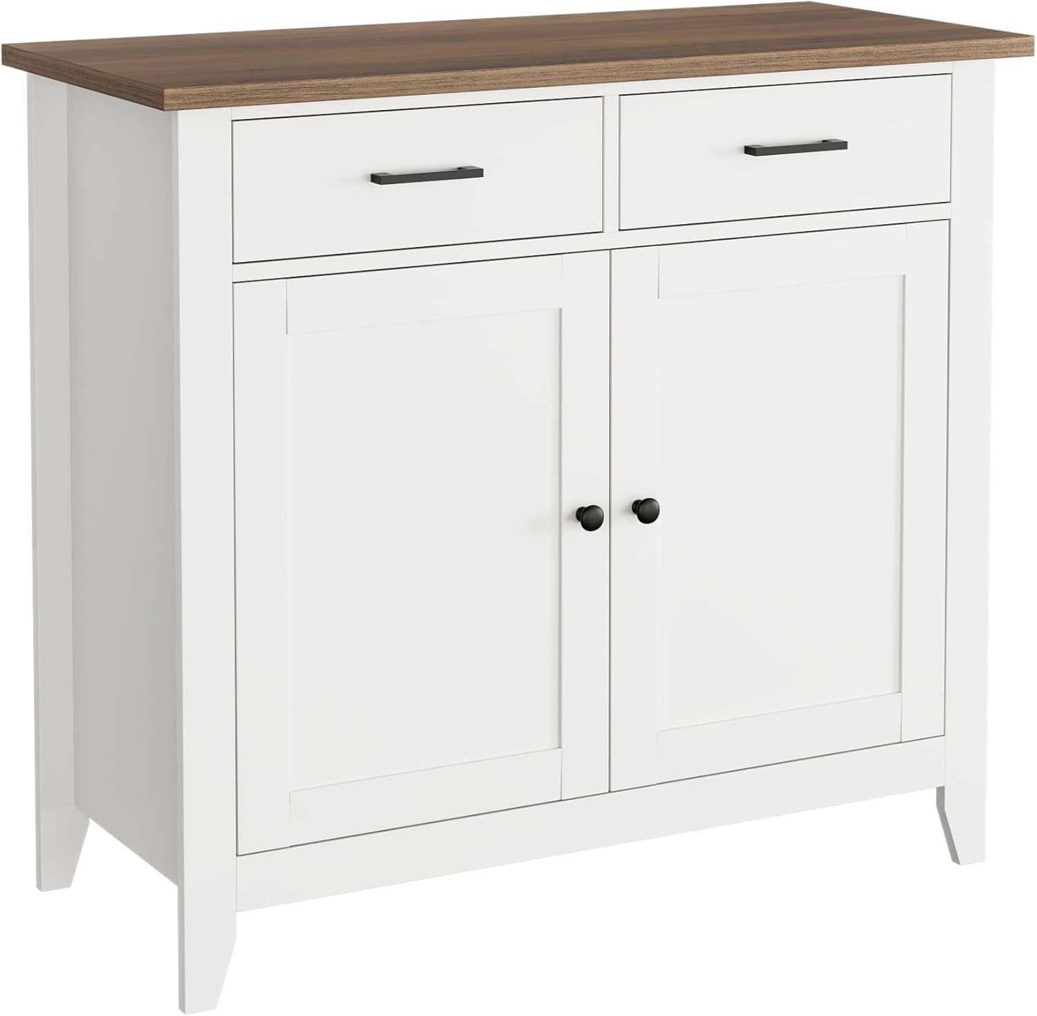 HORSTORS Kitchen Storage Cabinet, Modern Farmhouse Buffet Cabinet with Storage, Coffee Bar with 2 Drawers and 2 Doors, Floor Sideboard Buffet for Living Room, Dining Room, Bathroom, Ivory White