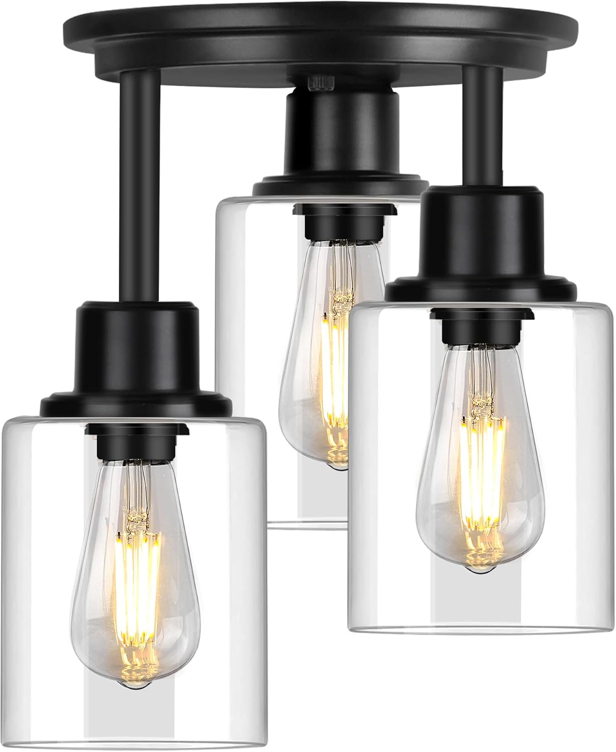 ROTTOGOON Semi Flush Mount Ceiling Light, 3-Light Close to Ceiling Light Fixtures, Matte Black Kitchen Light Fixtures with Clear Glass Shades, Hallway Light Fixtures Ceiling Mount for Foyer Entryway