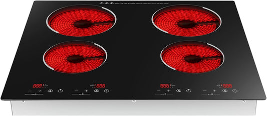 4 Burner Electric Cooktop 110V, 23 Inch Countertop and Built in Electric Kitchen Stove, 3000W Hob Top for Cooking 9 Speed Touch Adjustable (80-650°C) with LED Display
