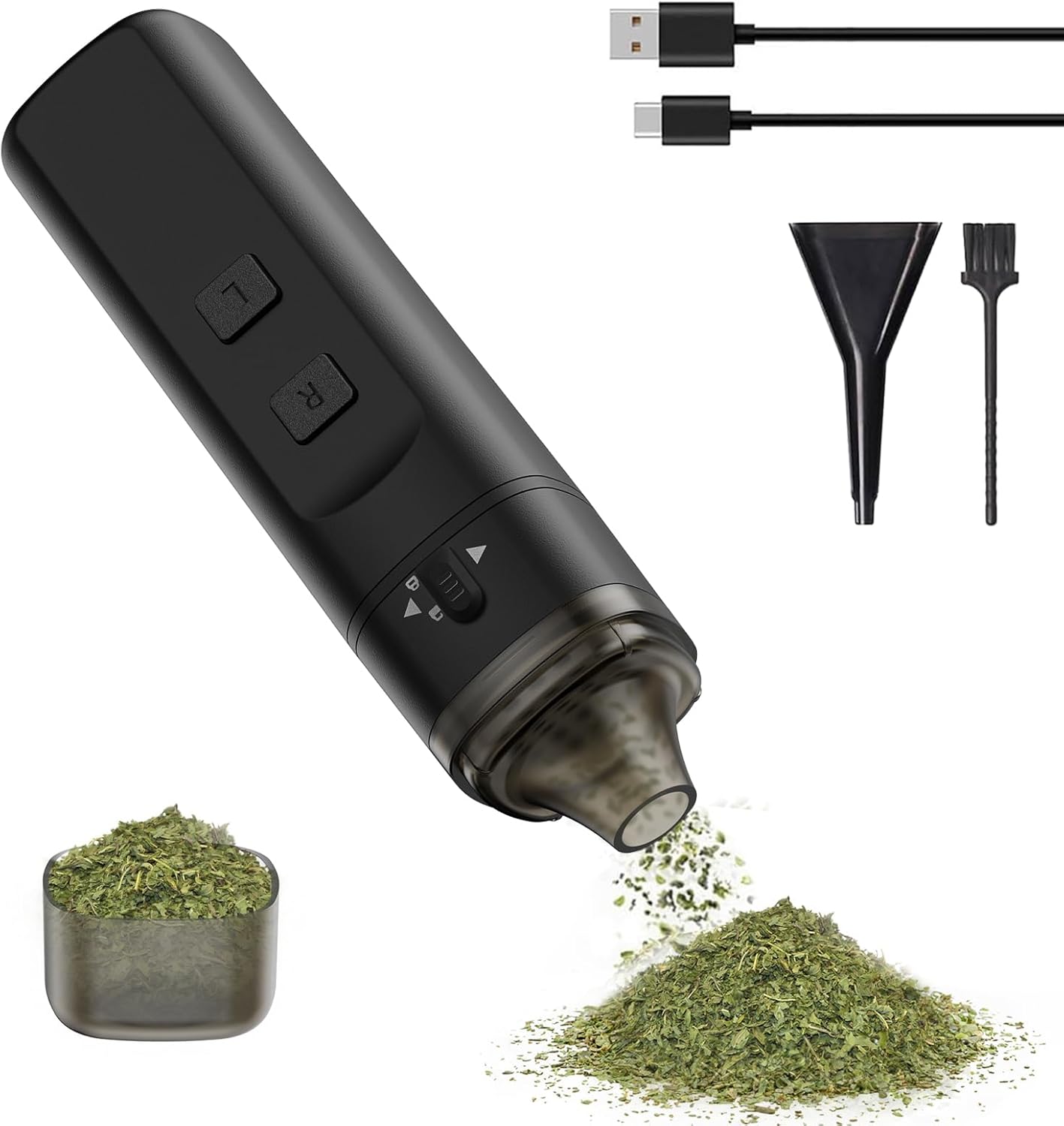 PINVOK Electric Spice Grinder,Automatic Small Portable Herbal Machine & Spice Mill,USB Rechargeable Grinding Up to 1.5 Gram(Black)