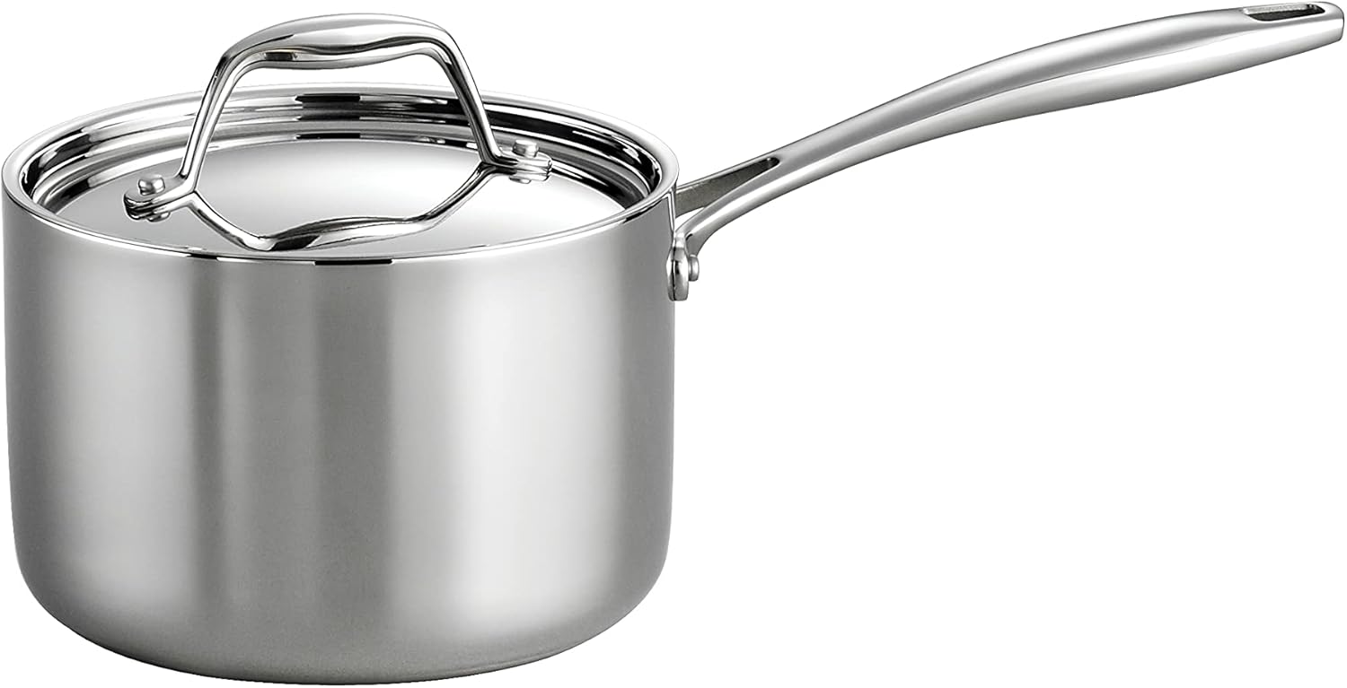 Tramontina Signature Tri-Ply Clad Stainless Steel 2-Quart Sauce Pan with Lid, Induction-Ready, Dishwasher-Safe, NSF-Certified, Made in Brazil