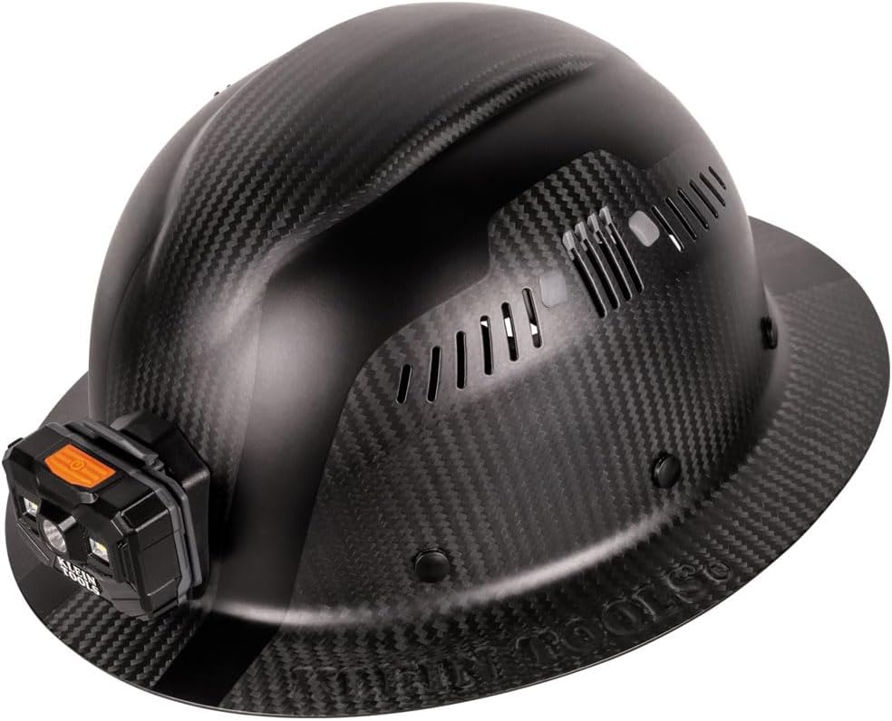 Klein Tools 60512 Hard Hat, K12 Series Carbon Fiber Full Brim, Rechargeable Headlamp, Vented, Class C, Type 1, Titan