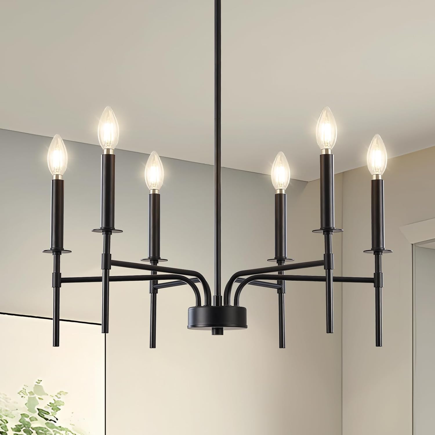 Qamra Metal 6 Lights Black Chandeliers for Dining Room, Farmhouse Dining Room Light Fixture,Small Candle Chandeliers Hanging Over Table Living Room Kitchen Bedroom Foyer Entryway(Bulbs Not Included)