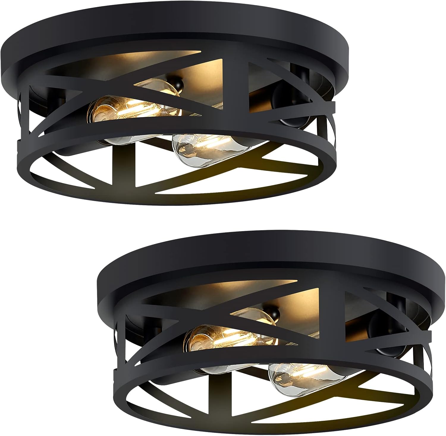 SKEJAO Flush Mount Ceiling Light Fixture,Black 2-Light Hallway Light Fixtures Ceiling,Light Fixtures Ceiling Mount for Farmhouse,Kitchen,Hall (2 Pack)