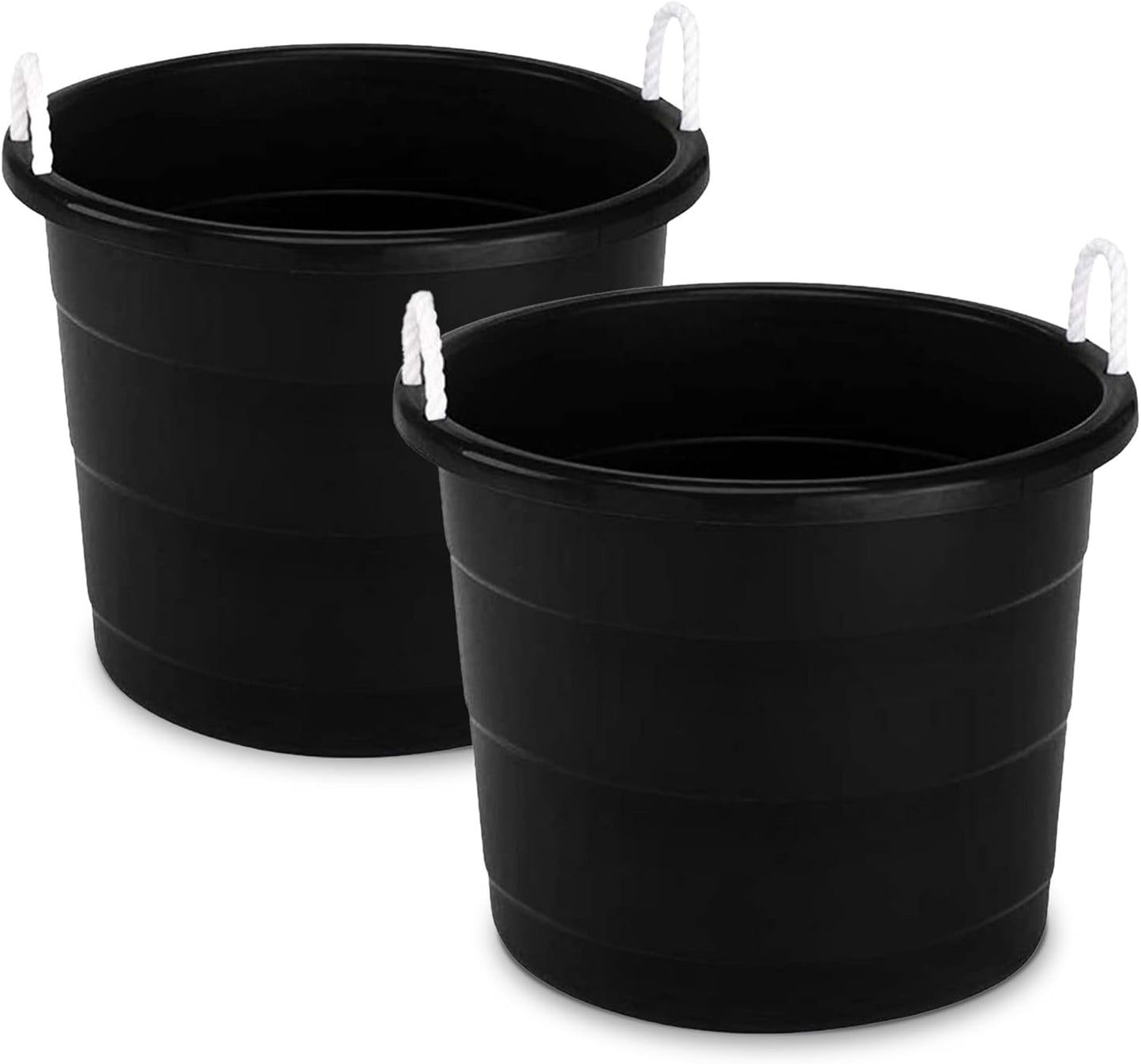 HOMZ 2-Pack Utility Tub, Large Plastic Storage Bucket with Rope Handles, 17 Gallon, Black - Portable Indoor and Outdoor Buckets for Kitchen, Laundry, Garden, Bathroom, and Garage Organization