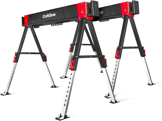 Saw Horses 2 Pack Folding Heavy Duty Tool Portable Table Saw Horse Stand Adjustable Brackets 2X4 Sawhorses Workhorse for Craftsman Diy