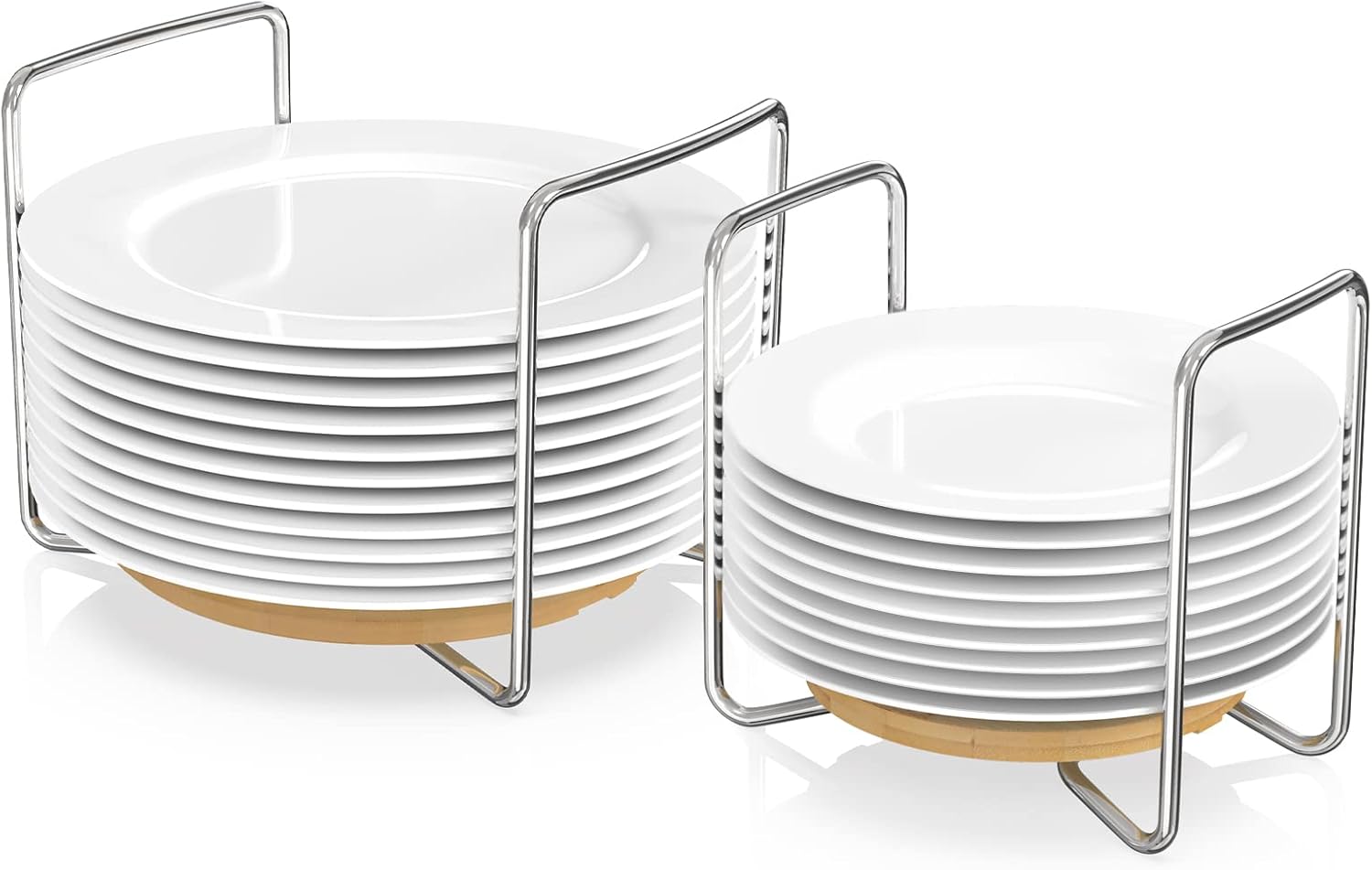 Wisuce Dish Racks for Kitchen Countertop Organizer - Bamboo Plate Holder Adjustable Size | Stainless Steel 304 Portable Handle for Kitchen Drawer Countertop Cupboard Shelf