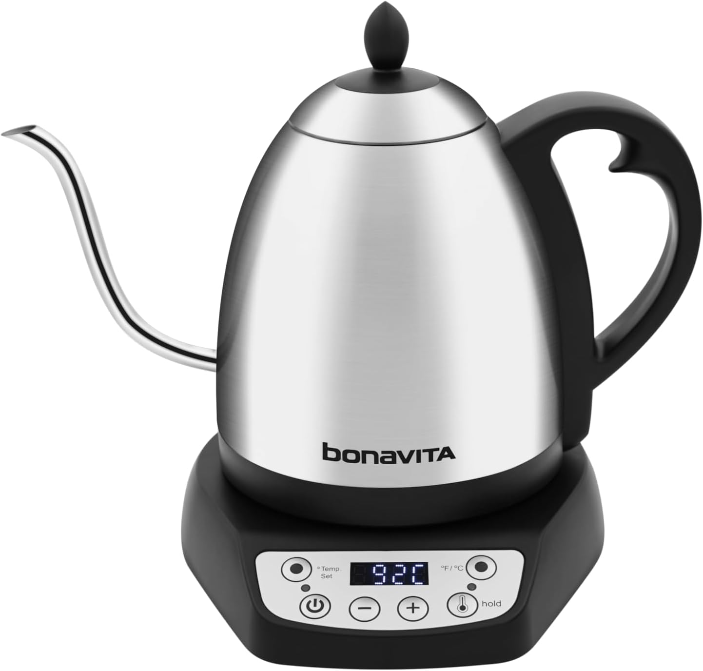 Bonavita 1L Digital Variable Temperature Gooseneck Electric Kettle for Coffee Brew and Tea Precise Pour Control, 6 Preset Temps, Café or Home Use, 1200 Watt, LED Panel, Stainless Steel