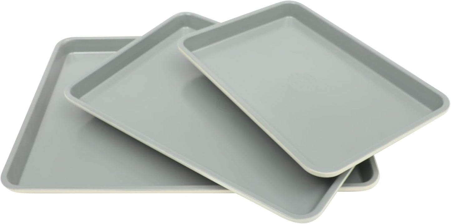 Sur La Table Kitchen Essentials Bake Sale 3-Piece Cookie Sheet Set \u2013 Nonstick Carbon Steel Baking Pans (13, 15, 18 Inch) \u2013 Grey Easy-Clean Oven Trays for Cookies, Roasting & More