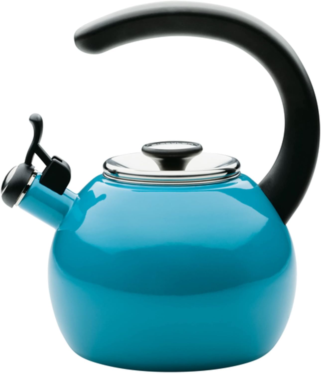 Circulon Enamel on Steel Whistling Teakettle\/Teapot With Flip-Up Spout, 2 Quart - Turquoise Blue