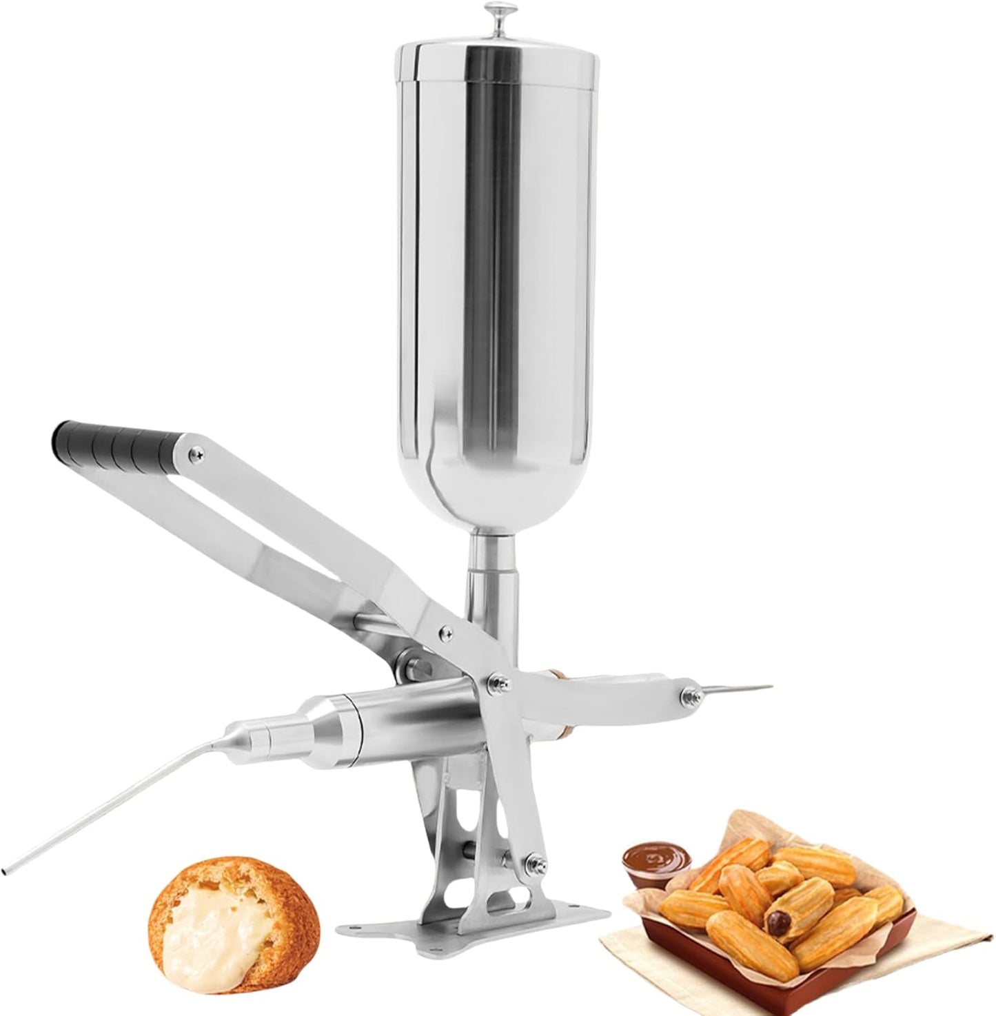 5L Commercial Churros Filler Machine Hand Crank Stainless Steel Latin Fruit Churro Maker Churro Maker Home Manual Spanish Donuts Churros Fill Machine for Restaurants, Cafeterias, Bakeries (5L)