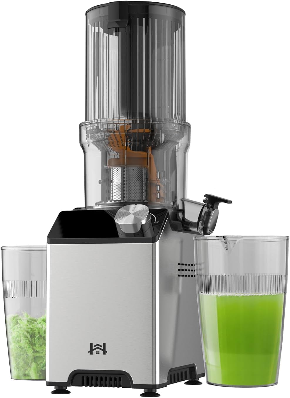 WHUTO Cold Press Juicer, Juicer Machines with 4.35'' Wide Feed Chute, Stainless Steel Masticating Juicers Easy to Clean, Ergonomic Operational Panel Design, High Juice Yield, Platinum Color Knob