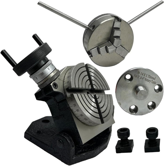 Precision Quality 4"/ 100 Mm Tilting Milling Indexing Rotary Table With Small Chuck, Back Plate & Fixing T Nuts Bolts-metalworking Engineering Machine Tools (With 65 MM 3 Jaw Self Centering)