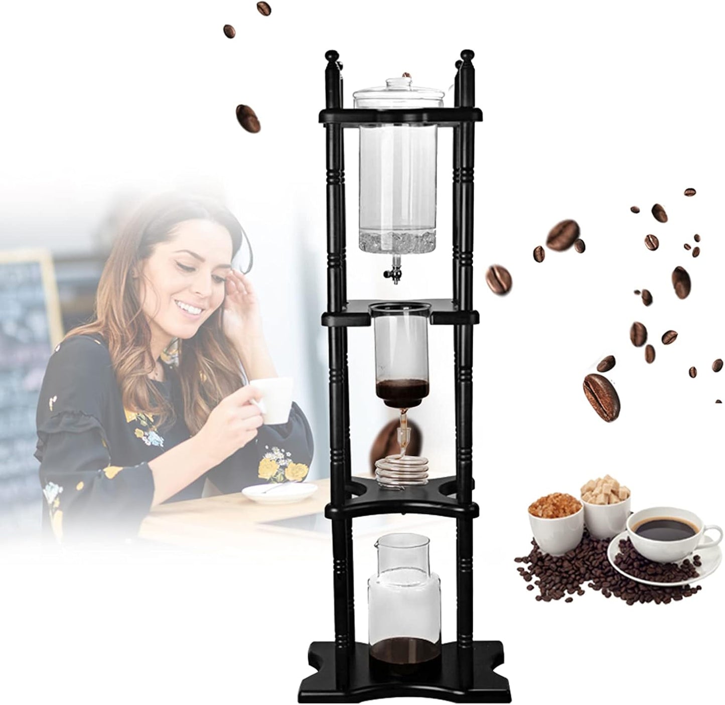 Cold Brew Coffee Tower, 67.63 Oz Ice Cold Brew Dripper Adjustable Drip Cold Brew Coffee Maker about 25 Cups for Bars, Clubs, Parties 28 x 24.5 x 115 Cm/ 11.02 x 9.65 x 45.28 Inch
