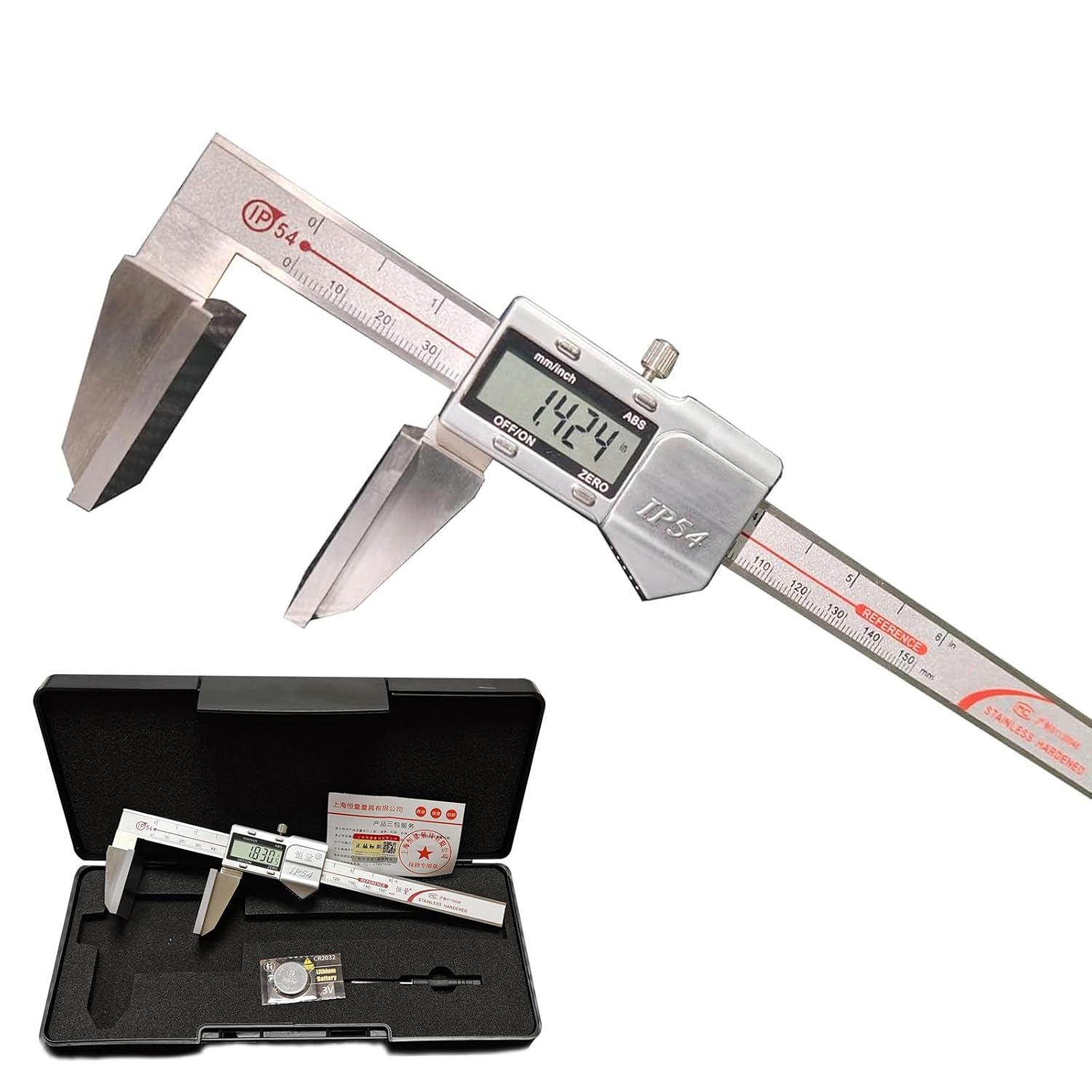 Digital Calipers with Large Measuring Faces for Wire Rope, Electronic Caliper Measuring Tool, Stainless Steel, Measuring Range 0-150mm\/6 Inch, Resolution: 0.01mm (6 Inch)