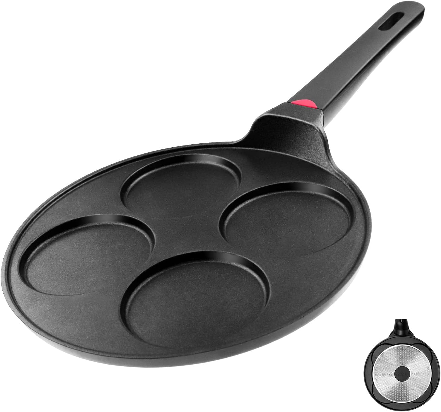 CAINFY Pancake Pan Nonstick-Suitable for All Stovetops & Induction Cooker, 10.5 Inch Mini Silver Dollar Grill Blini Griddle Crepe Pan, 4 Molds Cake Egg Skillet, 100% PFOA Free Coating