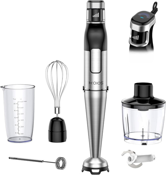KOIOS Immersion Blender Handheld - Trigger Variable Speed 5-in-1 Immersion Hand Blender 1100W, Anti-Scratch Stainless Steel Shaft, Chopper & Milk Frother, Non-BPA for Soup, Baby Food and Smoothies