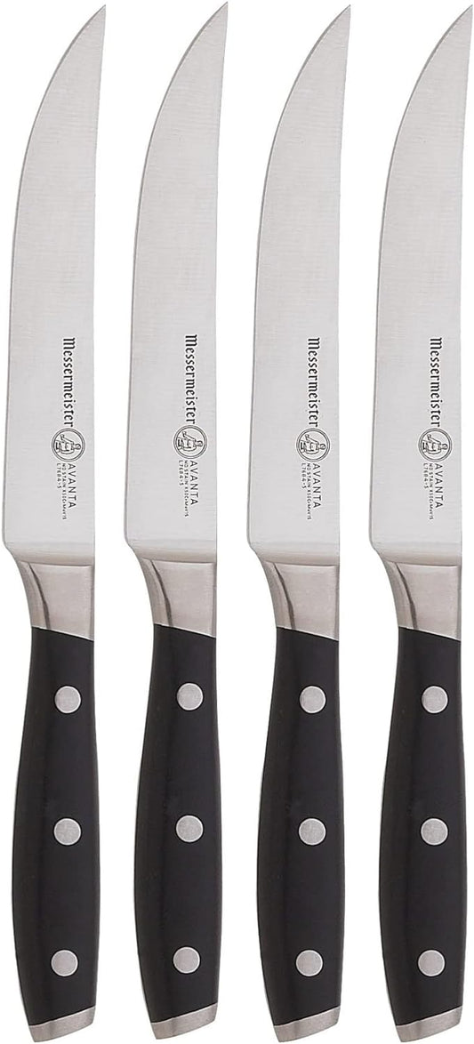 Messermeister Avanta 5\u201D Fine Edge Steak Knife Set - German X50 Stainless Steel - Rust Resistant & Easy to Maintain - Includes 4 Steak Knives