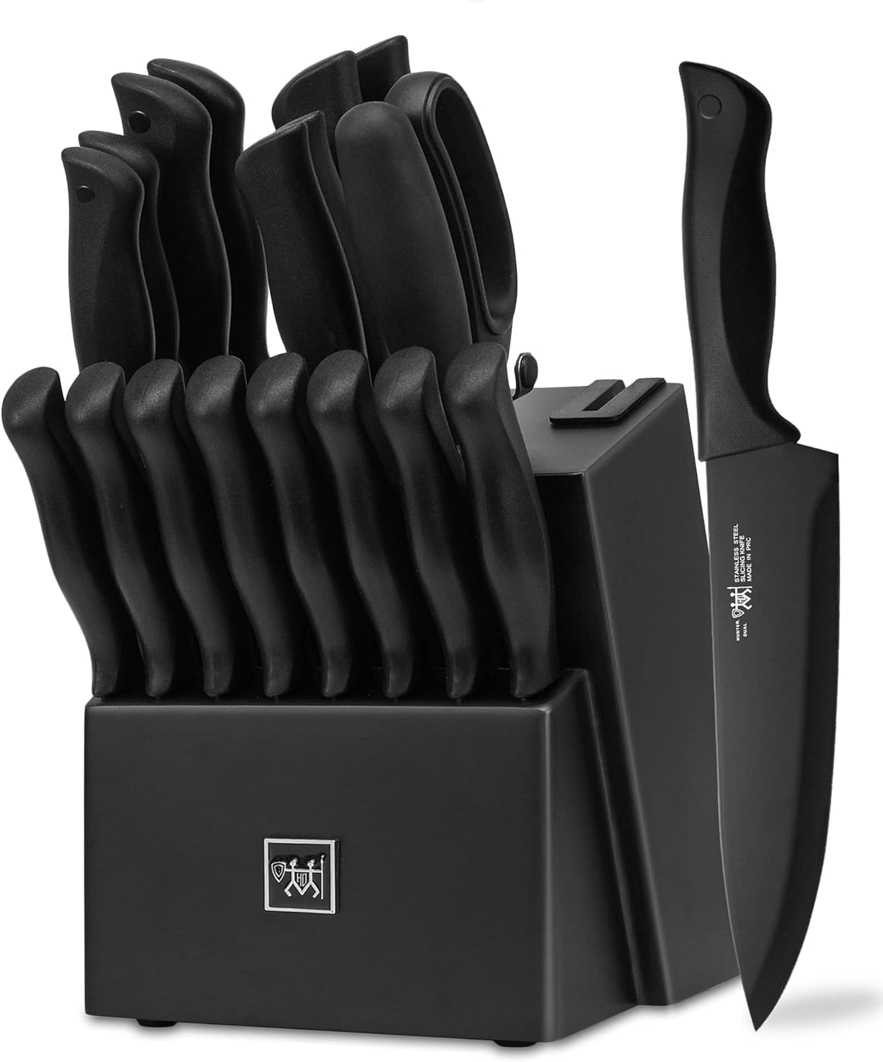 Knife Sets for Kitchen with Block, HUNTER.DUAL 19 Pcs Kitchen Knife Set with Block Self Sharpening, Dishwasher Safe, Anti-slip Handle, Black