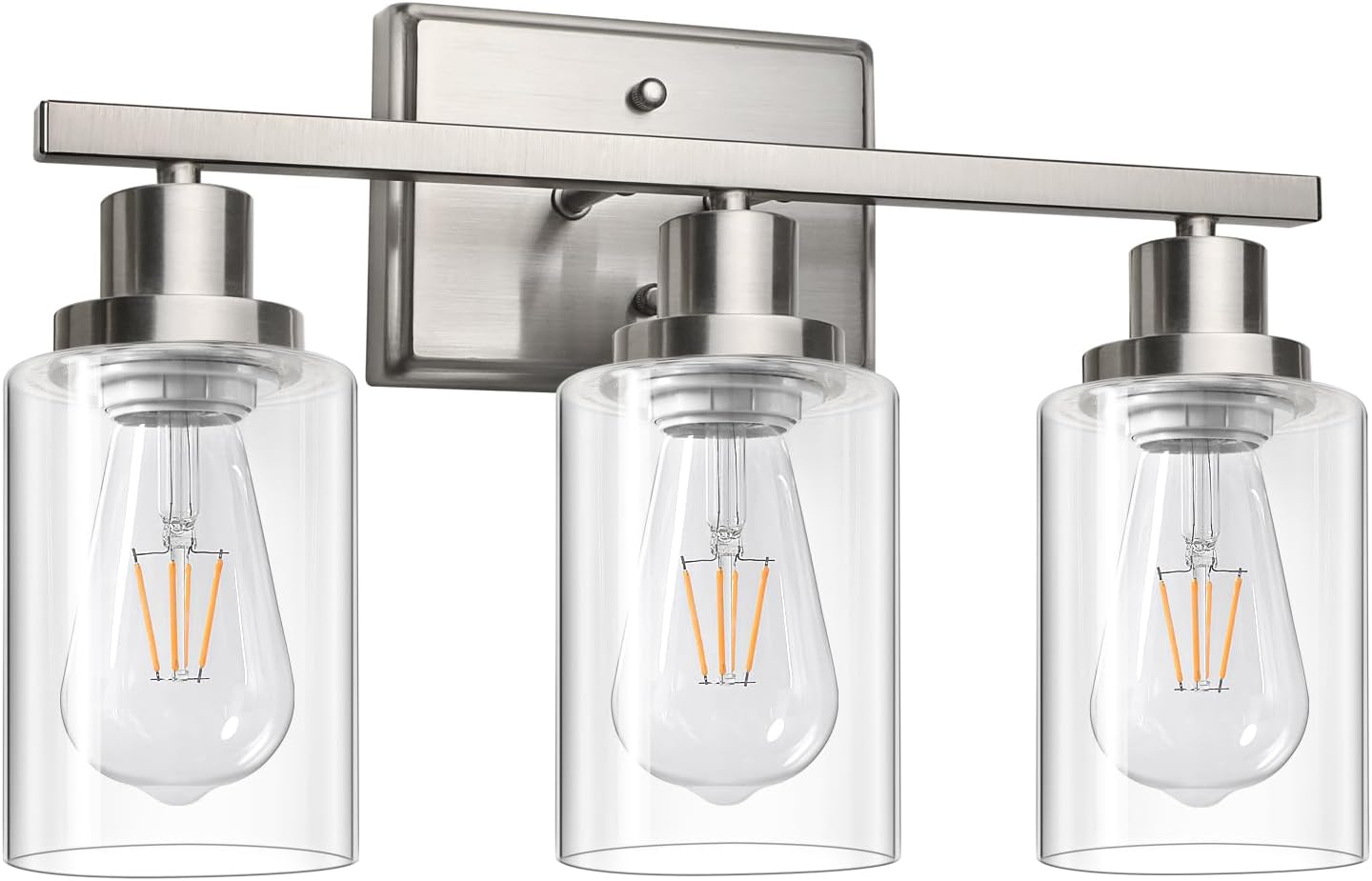 Ascher Bathroom Vanity Light Fixtures, 3 Light Wall Sconces Lighting with Clear Glass Shade, Brushed Nickel Wall Lights for Mirror, Kitchen, Living Room, Gallery, E26 Base (Bulbs Not Included)
