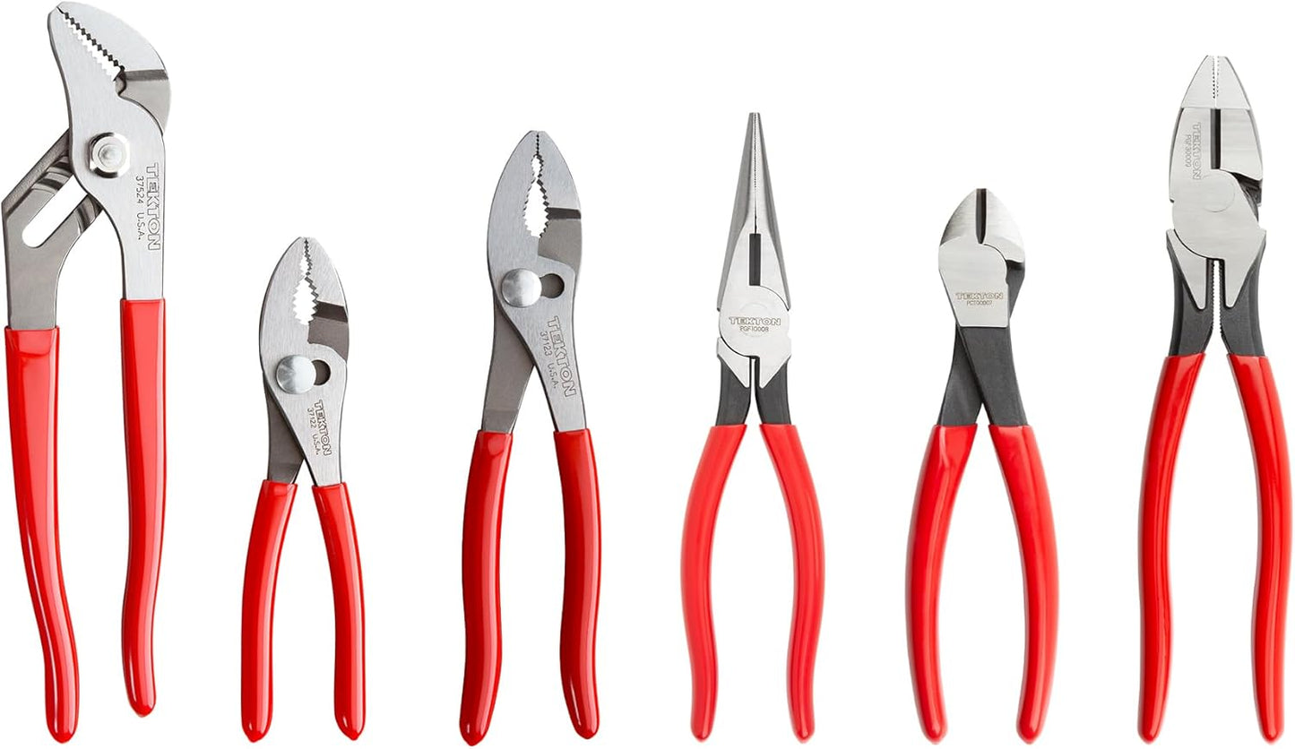 TEKTON Pliers Set, 6-Piece (Groove Joint, Slip Joint, Long Nose, Diagonal Cutting, Lineman's) | PLR99020