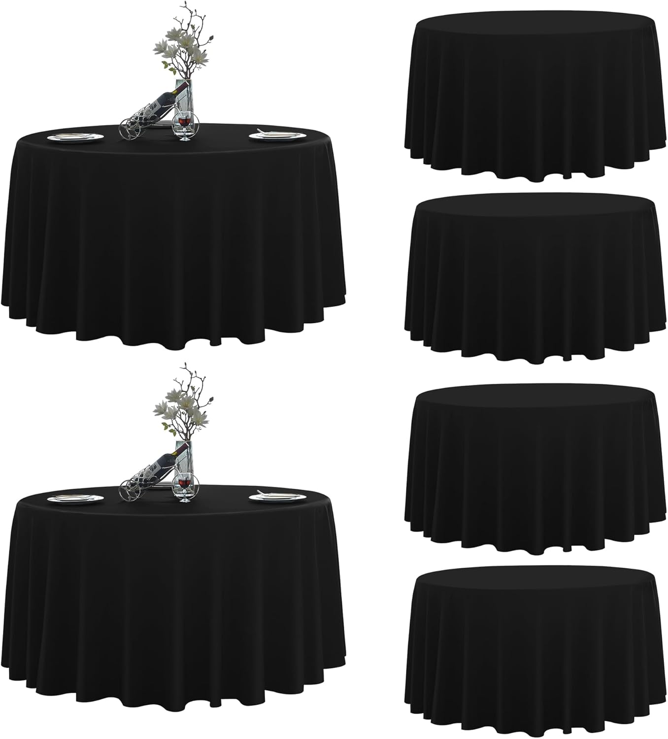 LEQEE Round Tablecloth,6 Pack 120inch Stain and Wrinkle Resistant Polyester Table Cloth,Decorative Fabric Table Cover for Kitchen,Dinning,Party,Wedding Round(Black)